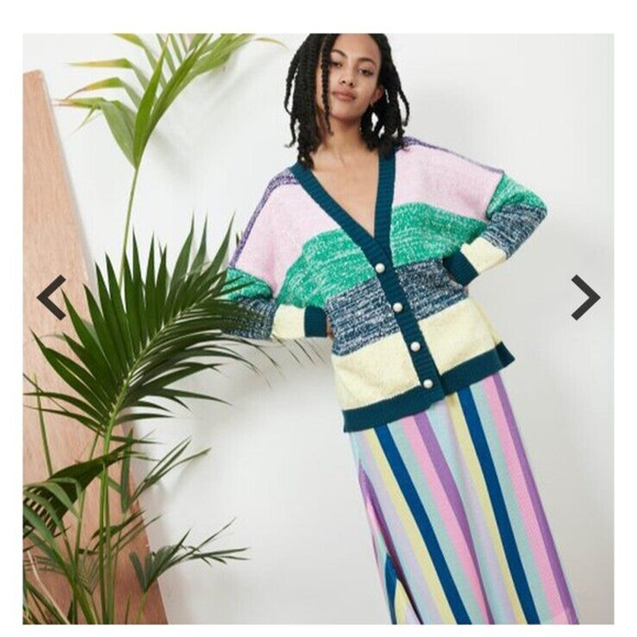 NWT OLIVIA RUBIN Mika Oversize Cardigan Sequin Pearl Size XS Stripe #2B432 - Picture 1 of 14